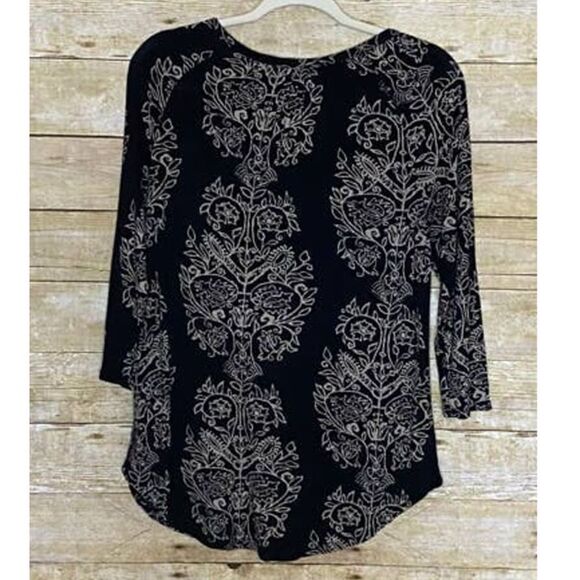 LUCKY BRAND KEY HOLE 3/4 SLEEVE CASUAL CLASSIC ESSENTIAL BOHO BLOUSE SIZE MEDIUM - Picture 2 of 2